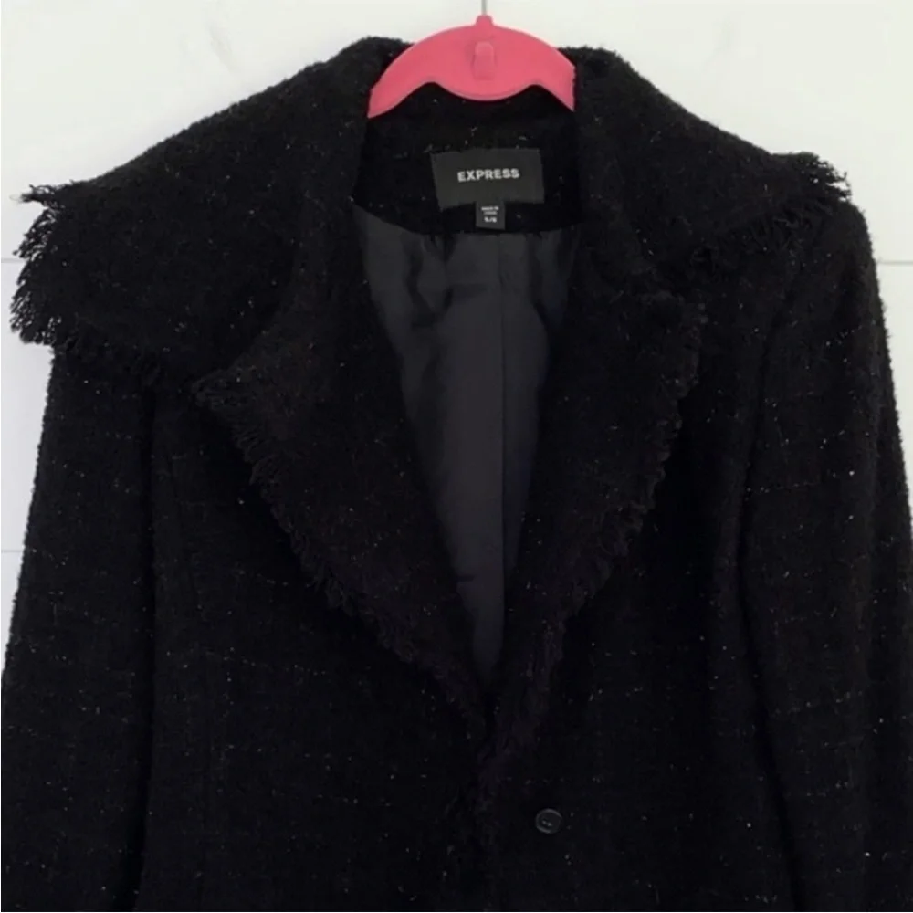 (20) Express Wool Blend Boucle Moto Jacket Black 5/6